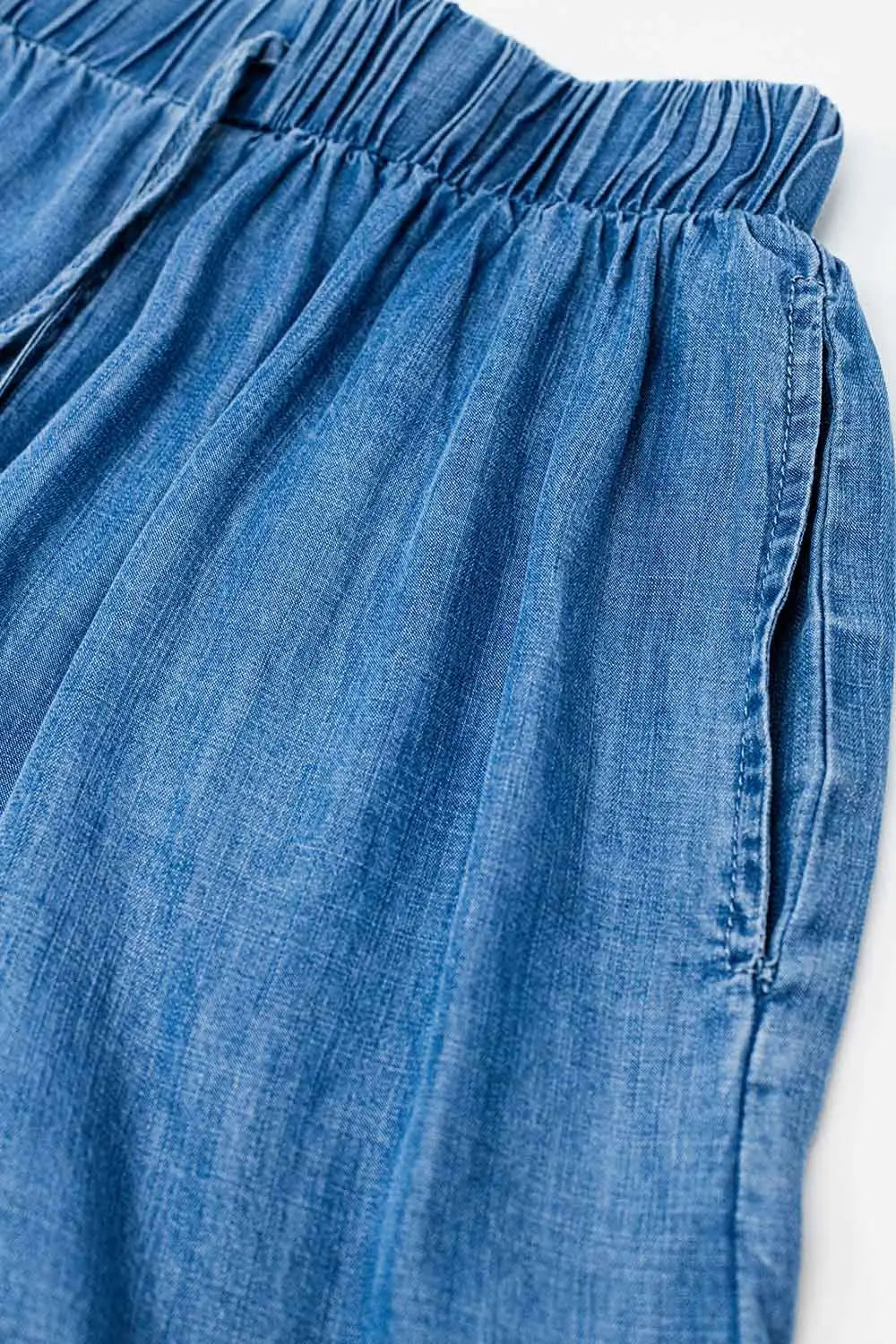 Blue tencel Denim-Style Wide-Leg Fluid Pants - Pants