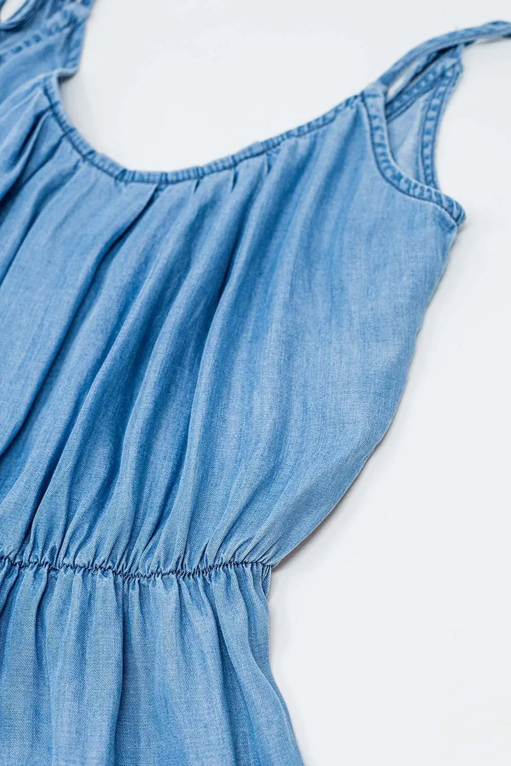 Sleevless Tencel Denim Jumpsuit With Elastic Waist - Dresses