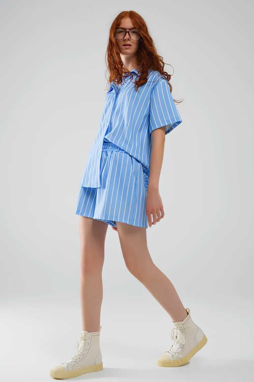 Blue Striped Short-Sleeved Shirt - Shirts