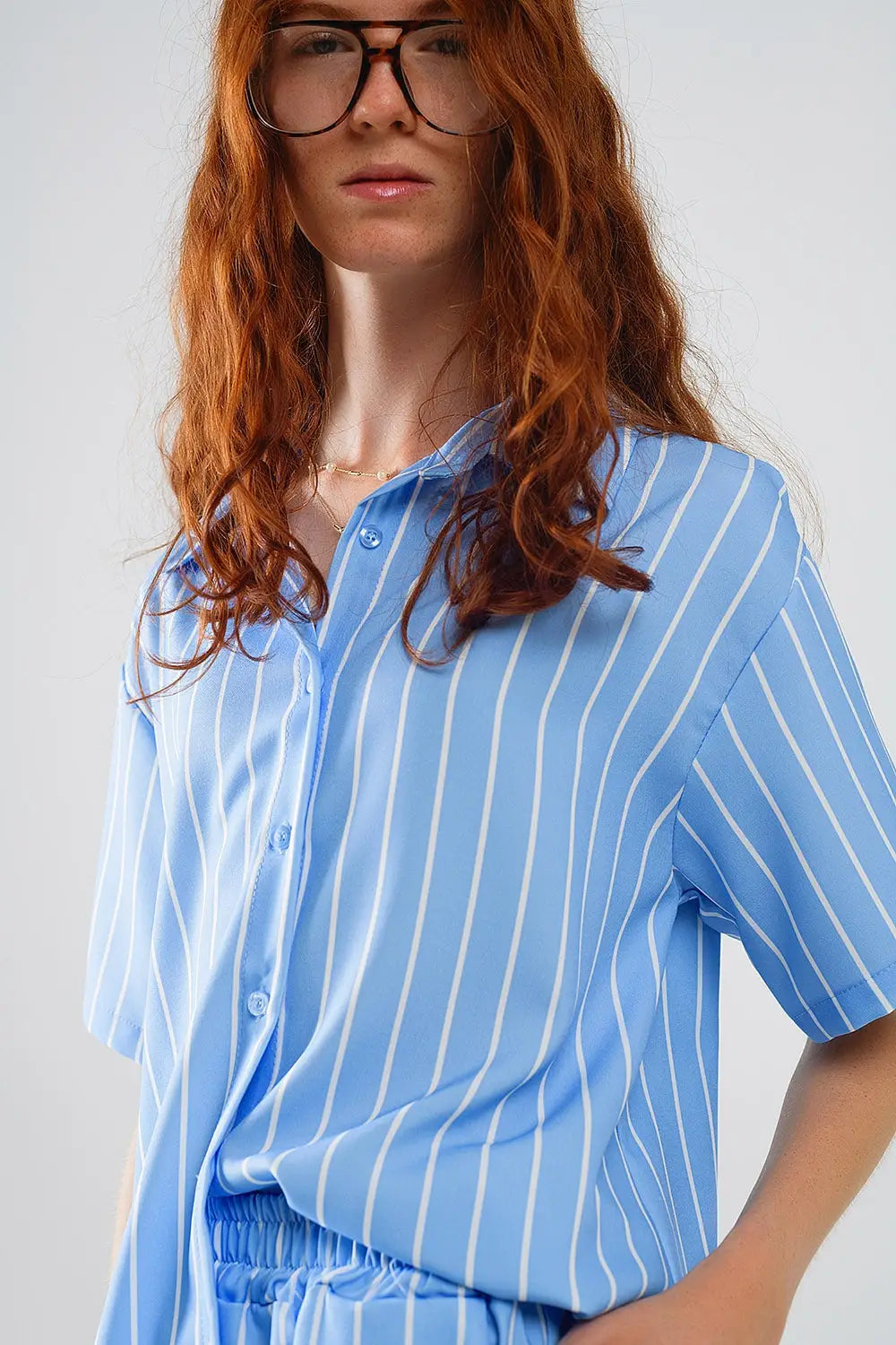 Blue Striped Short-Sleeved Shirt - Shirts