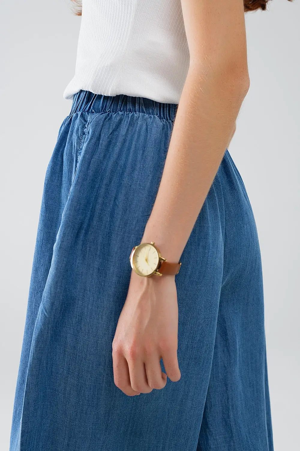Blue tencel Denim-Style Wide-Leg Fluid Pants - Pants