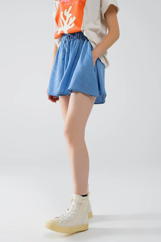 Flowing Tencel Denim Shorts With Side Pockets - Pants