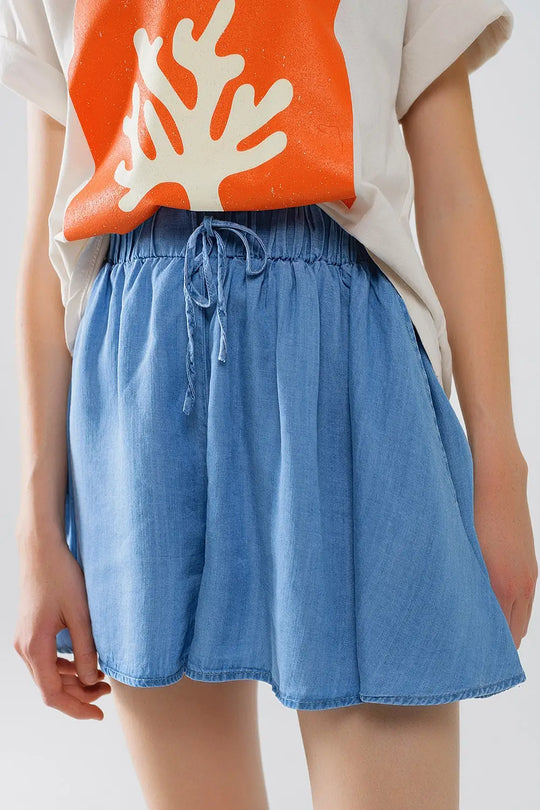 Flowing Tencel Denim Shorts With Side Pockets - Pants