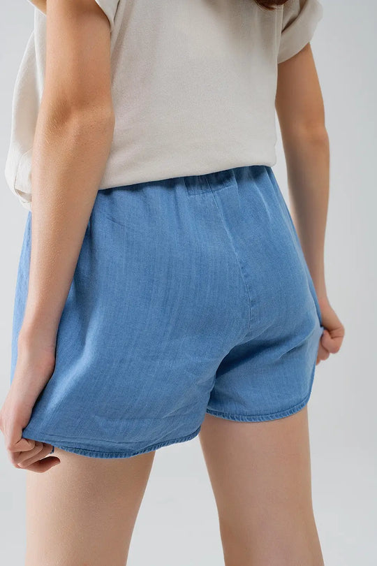 Flowing Tencel Denim Shorts With Side Pockets - Pants