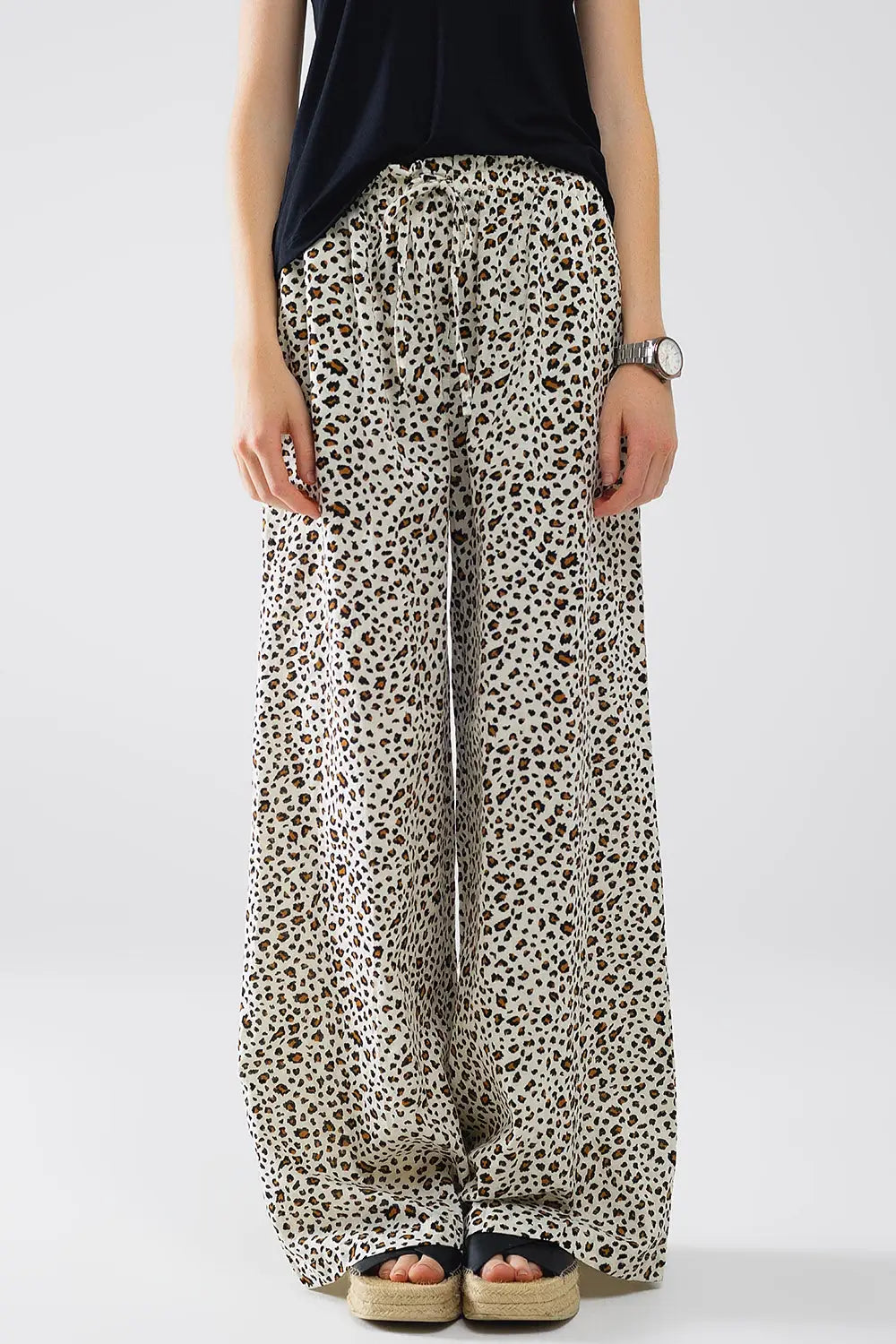 Elasticated Waist Straight Leg Pants In Leopard Print - Pants