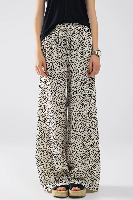 Elasticated Waist Straight Leg Pants In Leopard Print - Pants