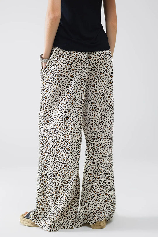 Elasticated Waist Straight Leg Pants In Leopard Print - Pants