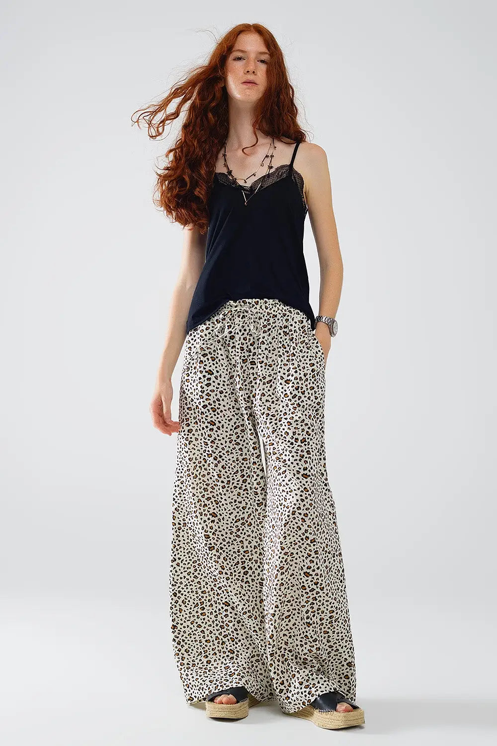 Elasticated Waist Straight Leg Pants In Leopard Print - Pants