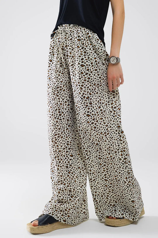 Elasticated Waist Straight Leg Pants In Leopard Print - Pants