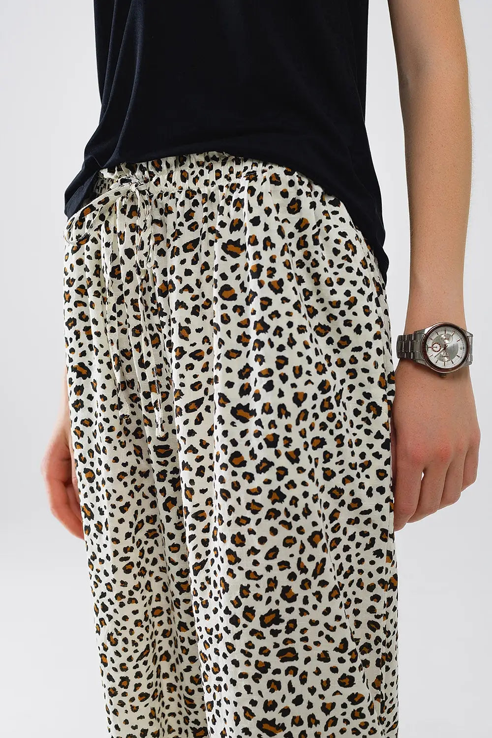 Elasticated Waist Straight Leg Pants In Leopard Print - Pants