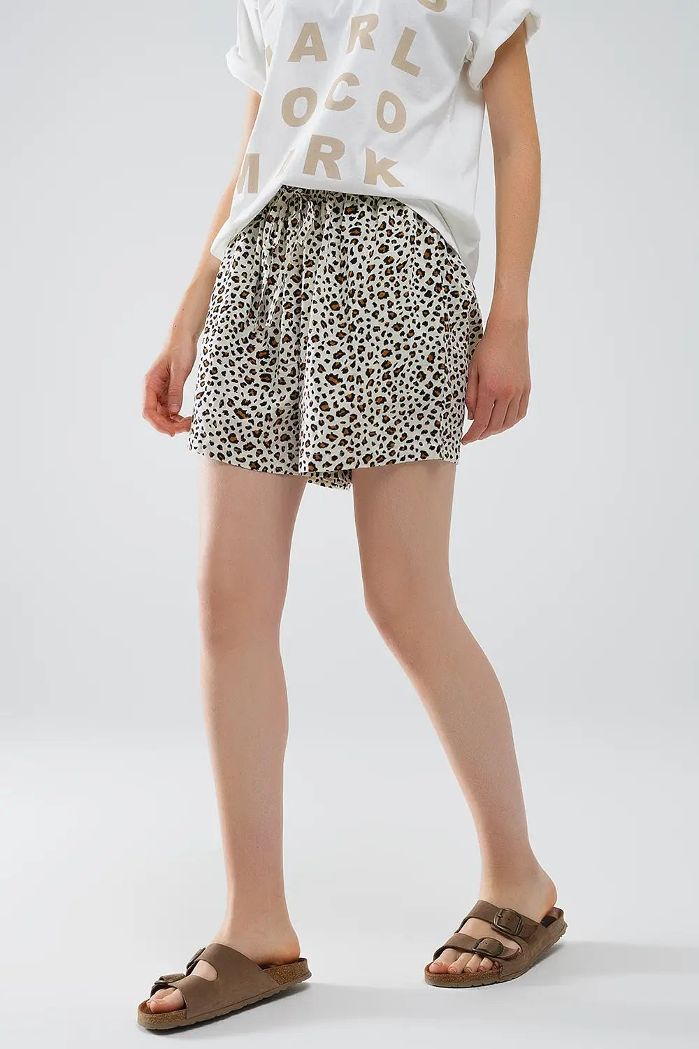 Leopard Print Shorts With Elasticated Drawstring Waist - Pants