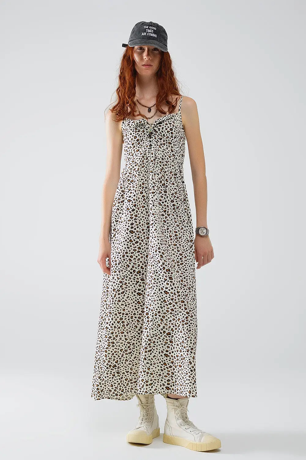 Leopard Print maxi Dress With Knot Detail - Dresses