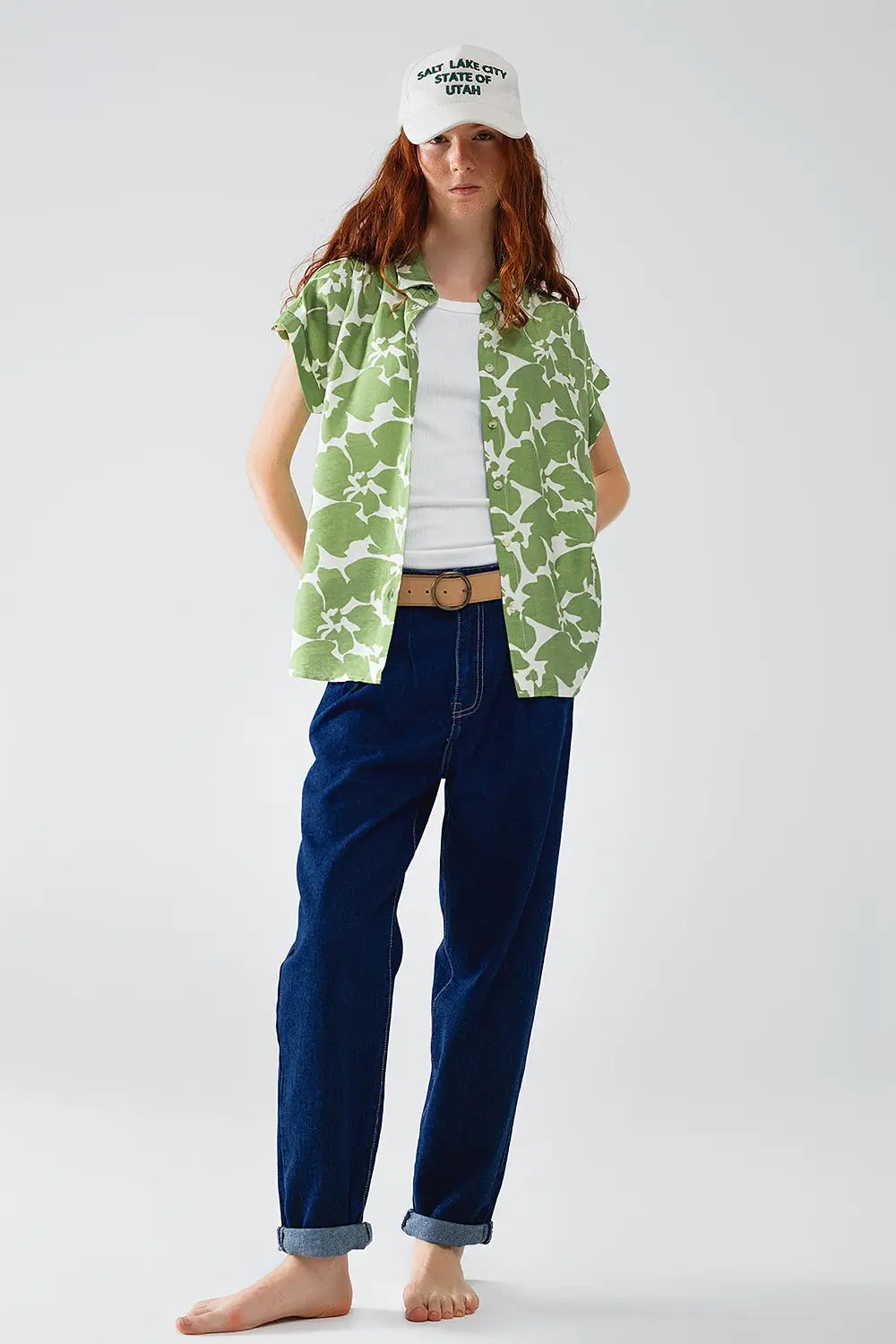 Relaxed Floral Print Shirt In Green - Shirts