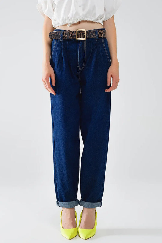 Raw Blue Mom Jeans With Pleated Detail