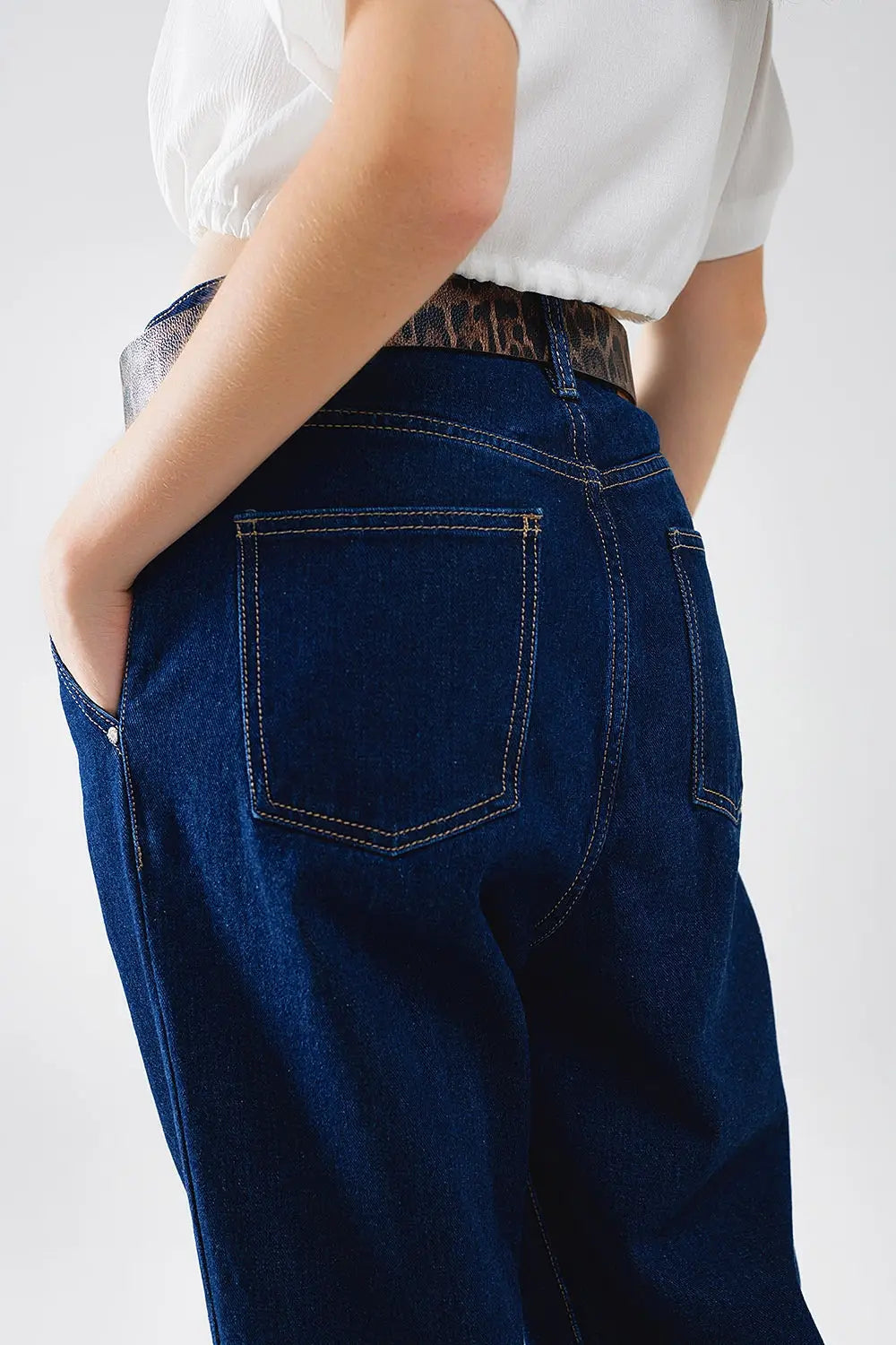 Raw Blue Mom Jeans With Pleated Detail