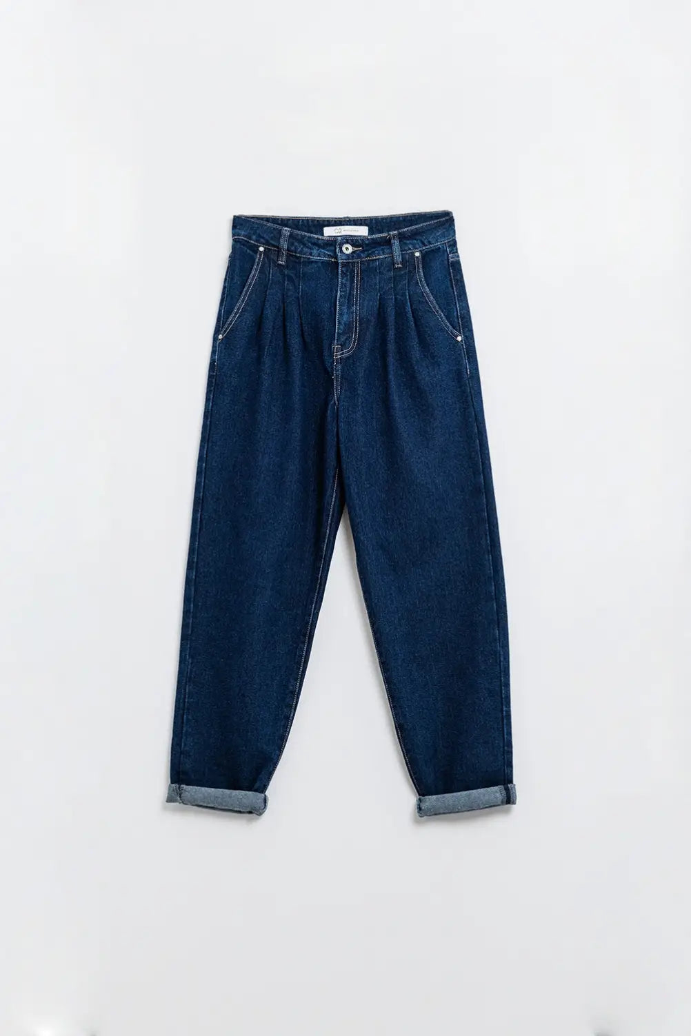 Raw Blue Mom Jeans With Pleated Detail