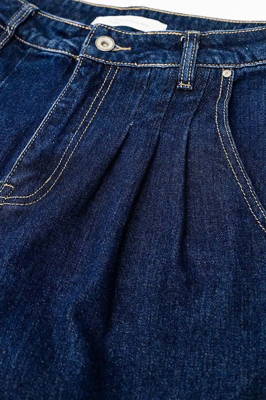 Raw Blue Mom Jeans With Pleated Detail