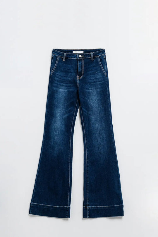High waist Dark Blue Flare Jeans