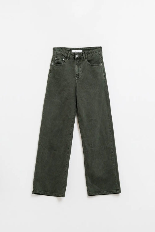 Cropped wide leg jeans in khaki - Colored Jeans