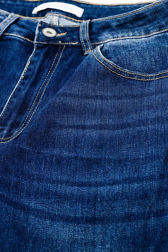 Blue Straight Jeans With Seam Details