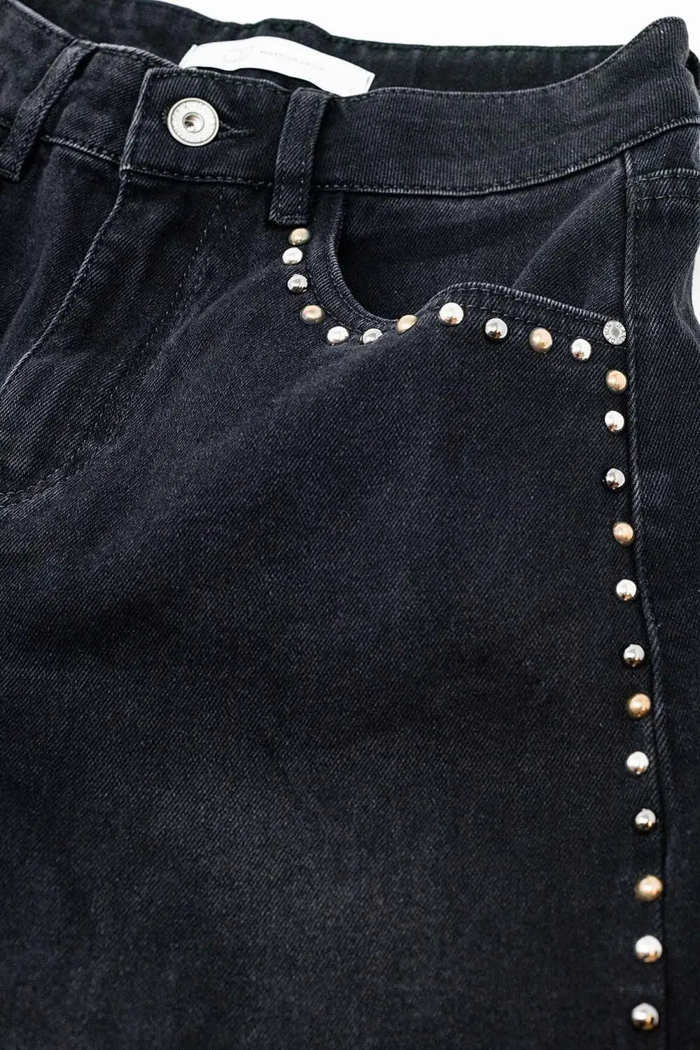 Straight Jeans With Stud Trim Details On The SIdes In Black