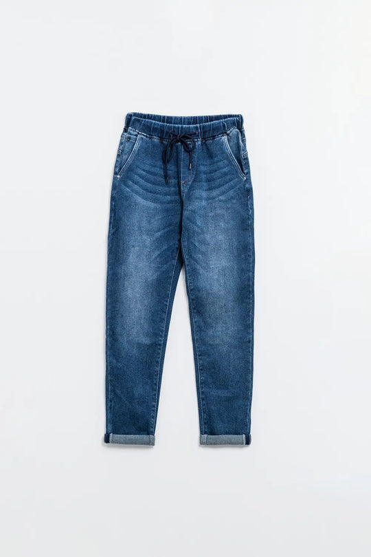 dark wash Jeans With Drwastring and Elastic Waist