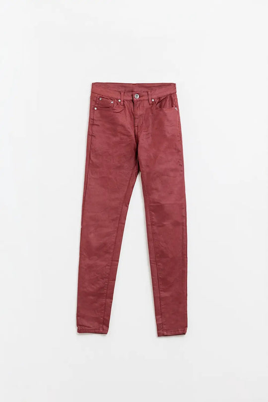 Bordeaux Faux Leather Super Skinny Pants - Pants