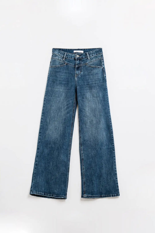 Blue Flare Jeans With Stitching Detail