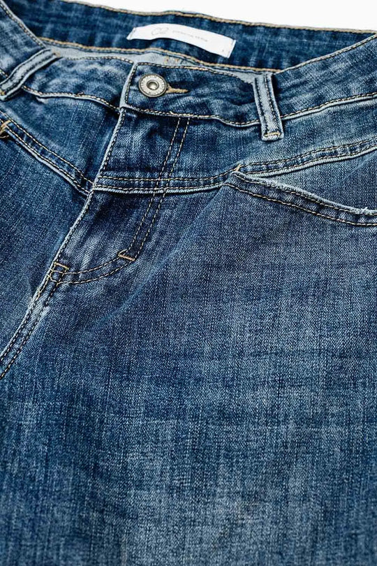 Blue Flare Jeans With Stitching Detail