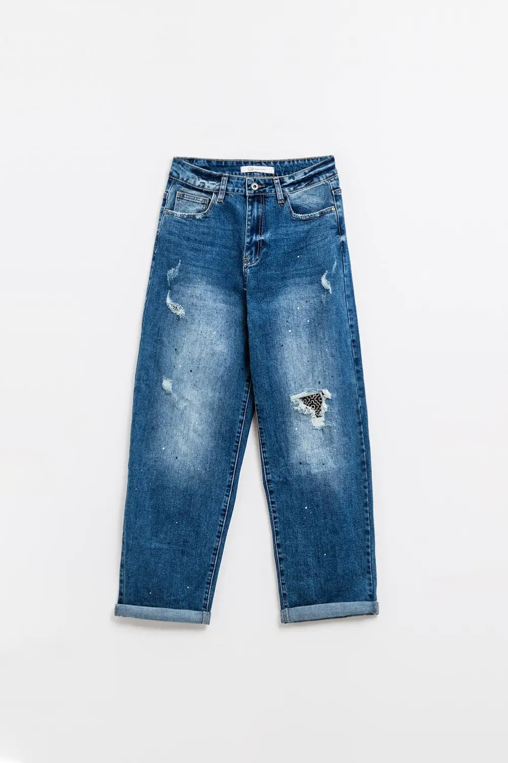 Straight Distressed Jeans With Paint Stains Details