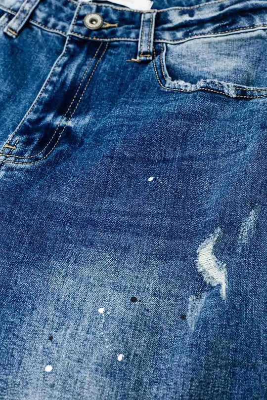 Straight Distressed Jeans With Paint Stains Details