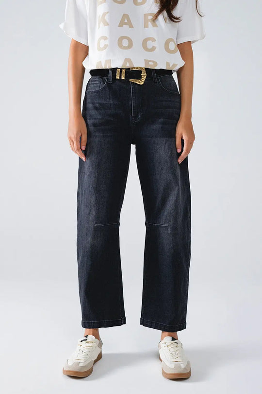 Black Straight Jeans With Seam Detail