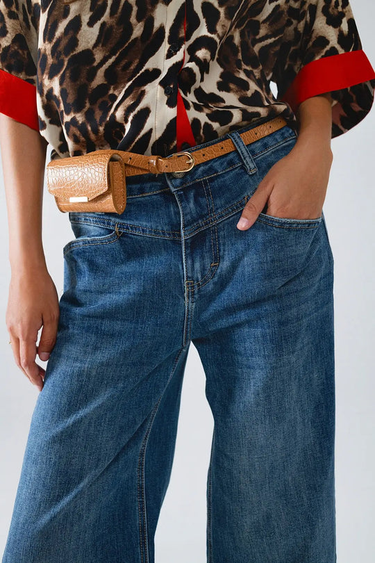 Blue Flare Jeans With Stitching Detail