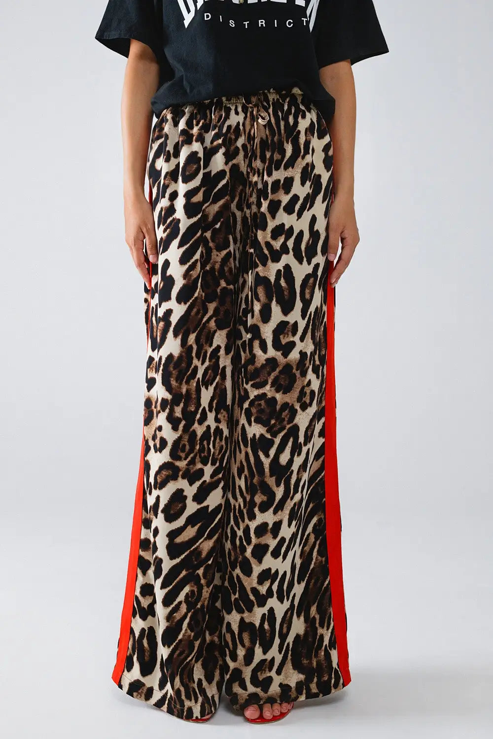 Leopard Straight Pants With Red Stripes Down The Sides - Pants