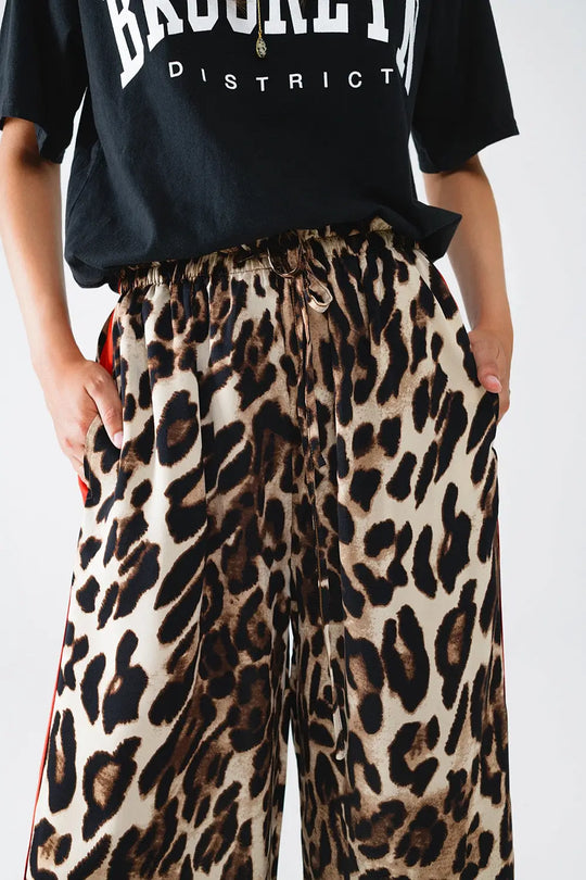 Leopard Straight Pants With Red Stripes Down The Sides - Pants