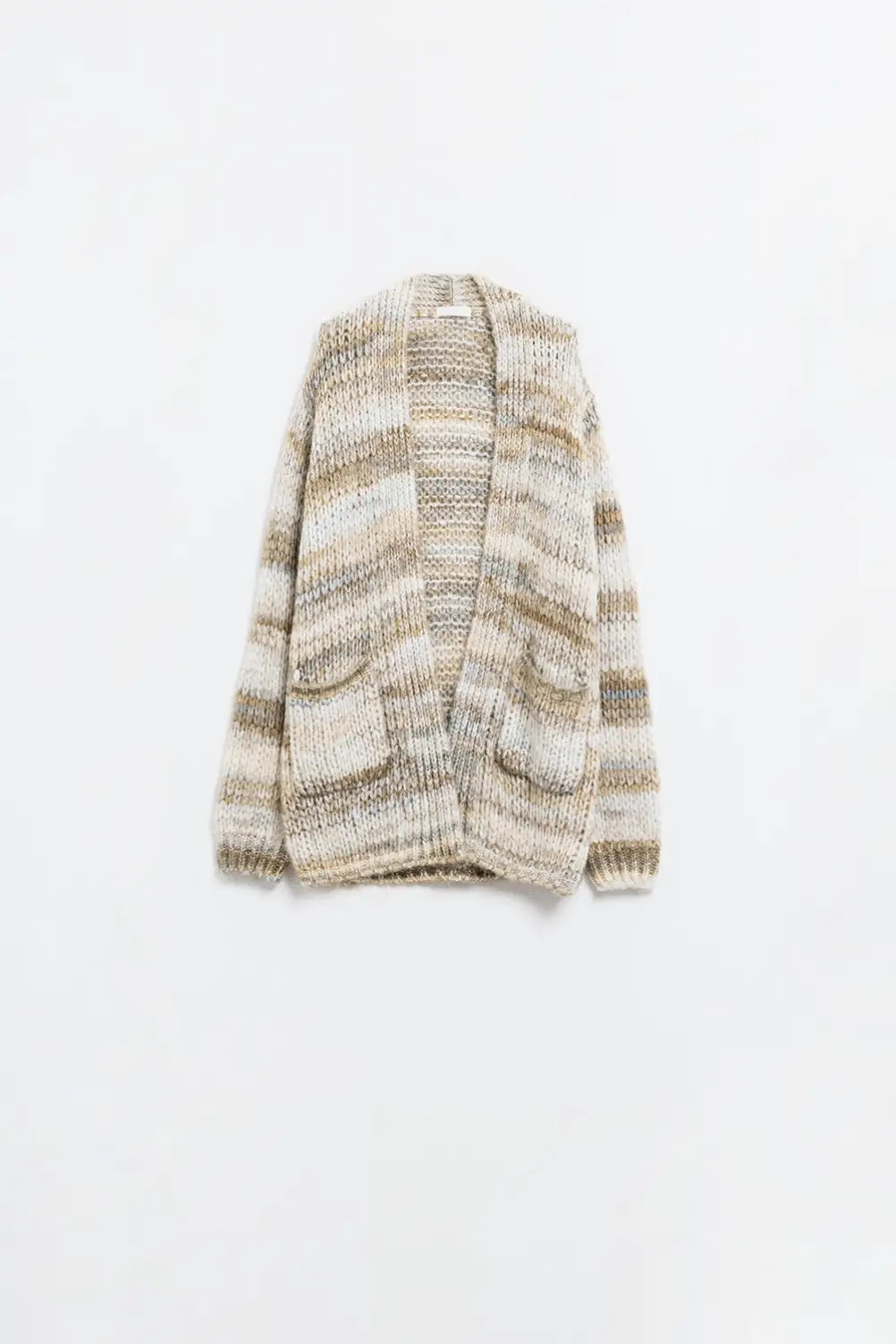 Oversized mottled striped long cardigan with pockets - BEIGE / ONE - Sweaters
