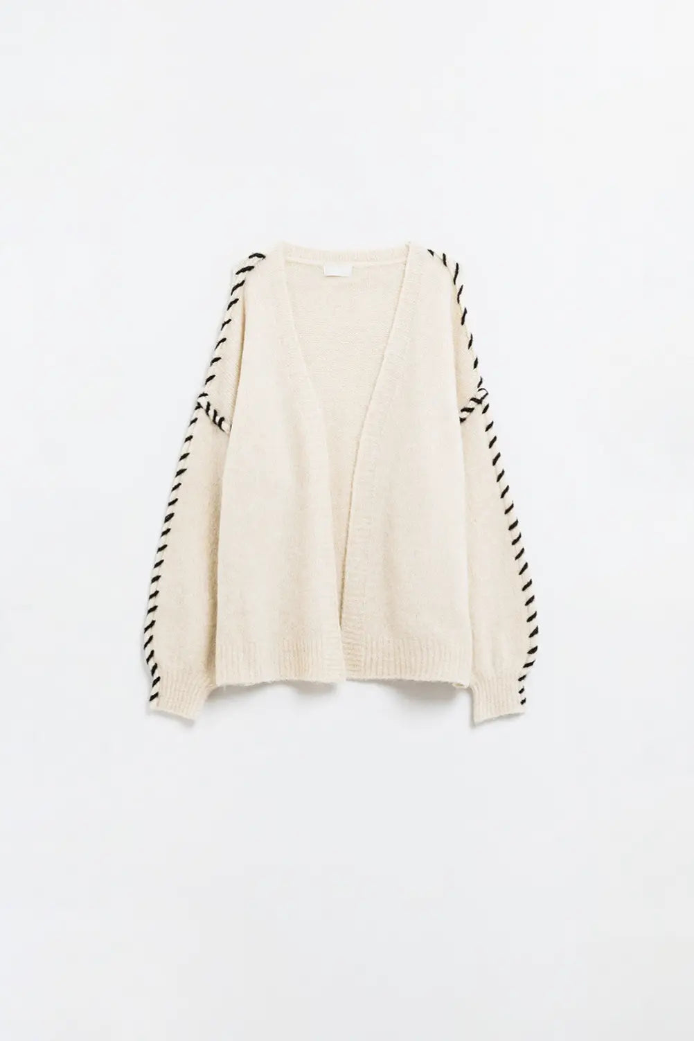 Cream Open Cardigan with Black Trim in chunky knitted - CREAM / ONE - Cardigans