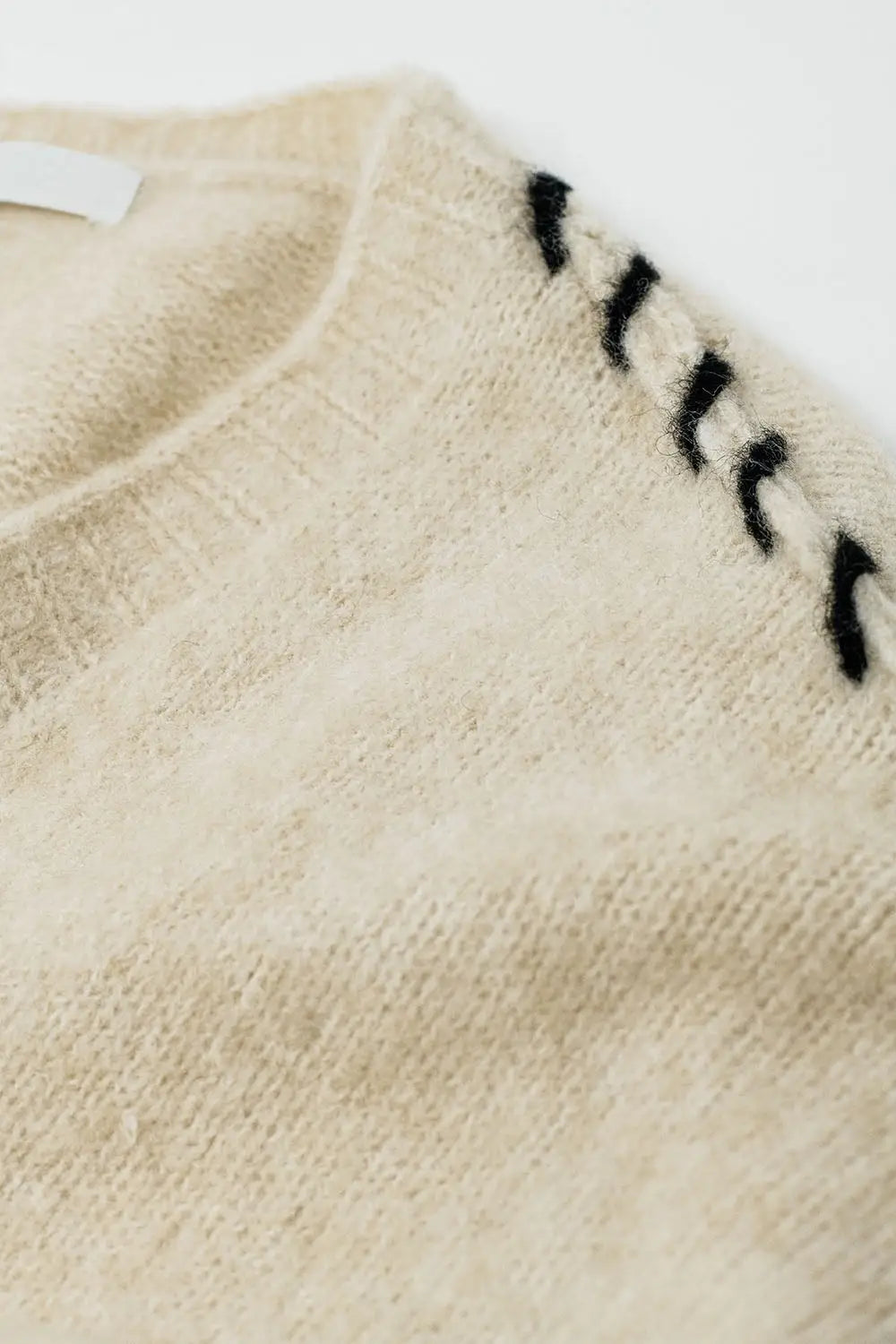 Cream Open Cardigan with Black Trim in chunky knitted - CREAM / ONE - Cardigans