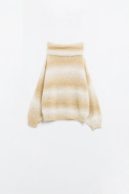 Oversized Turtleneck Comfy Sweater in Warm Neutral Tones - BEIGE / ONE - Sweaters