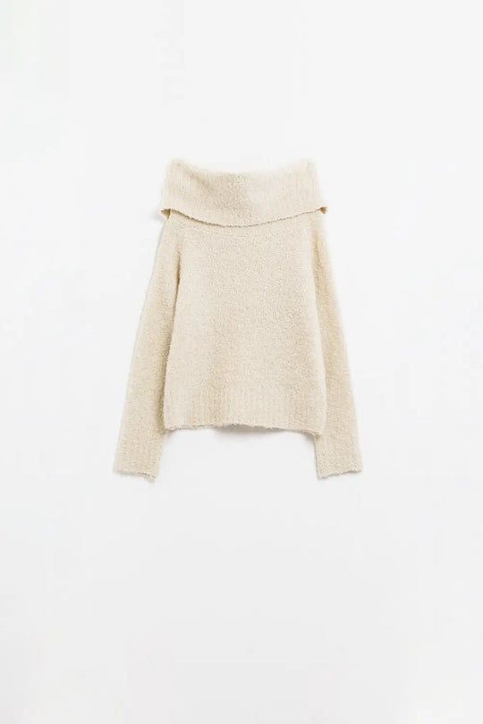 knitted fluffy boat neck sweater in cream - CREAM / ONE - Sweaters