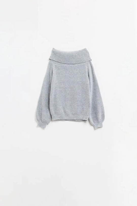 Grey boat neck sweater with sequins - GRAY / ONE - Sweaters