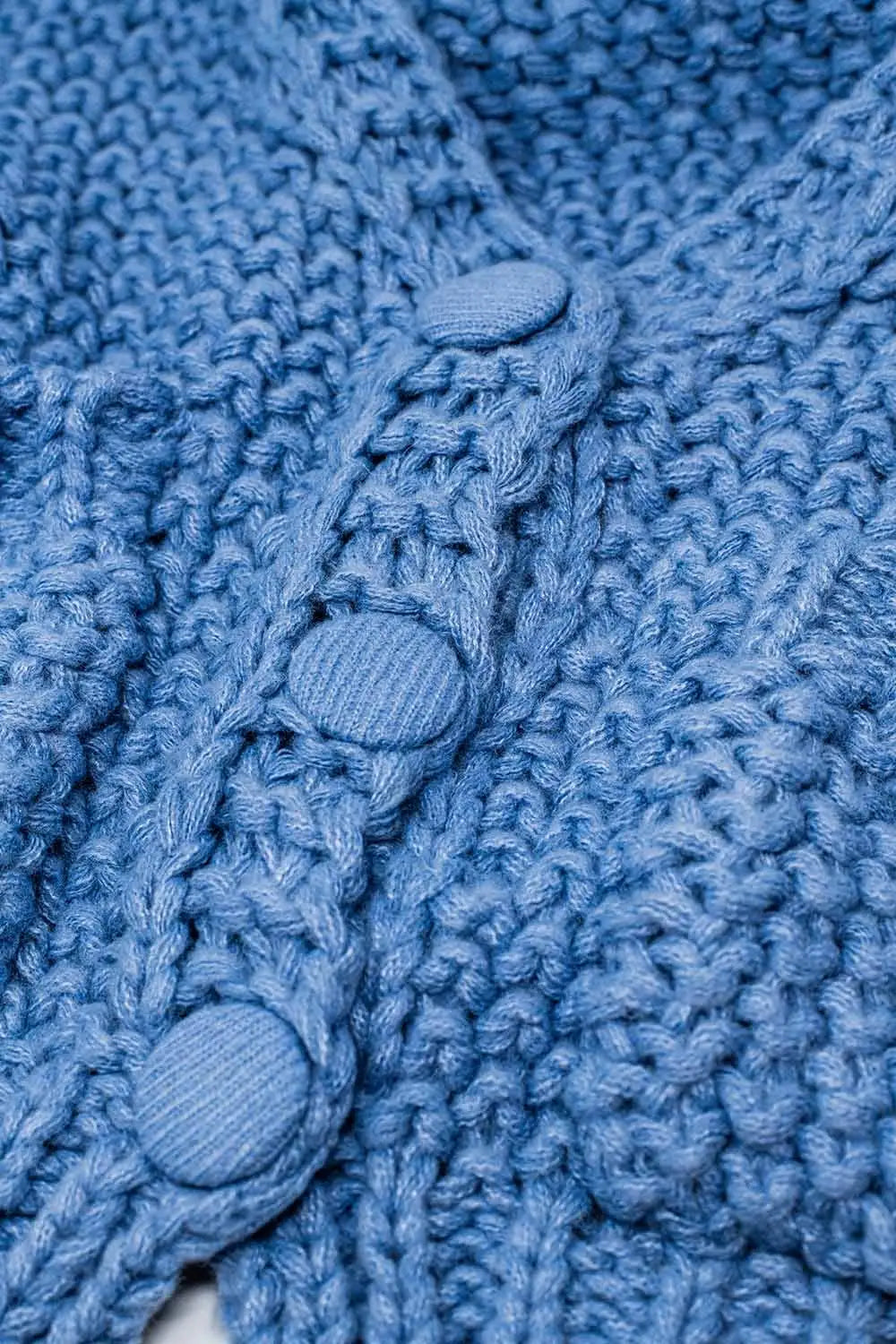 Oversized light blue chunky knit jacket with pockets - BLUE / ONE - Cardigans
