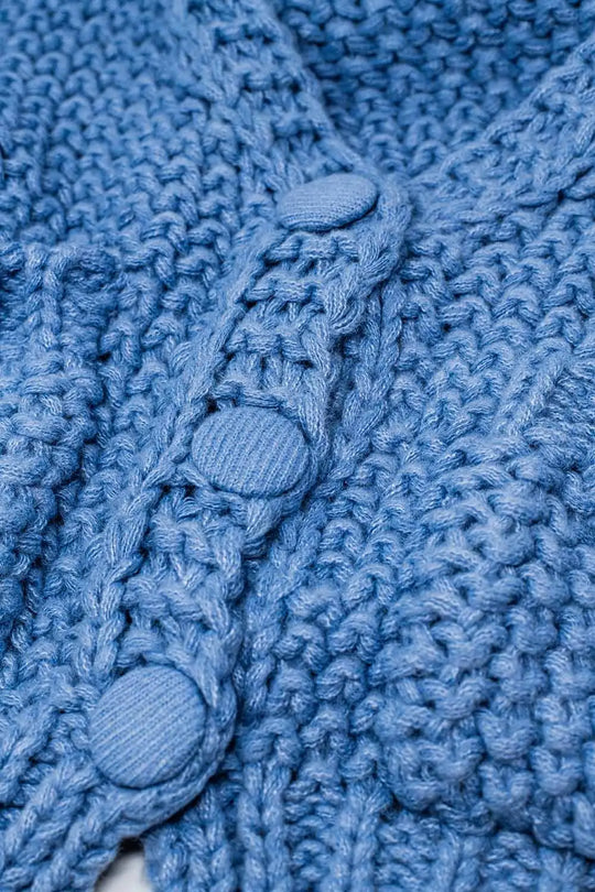 Oversized light blue chunky knit jacket with pockets - BLUE / ONE - Cardigans