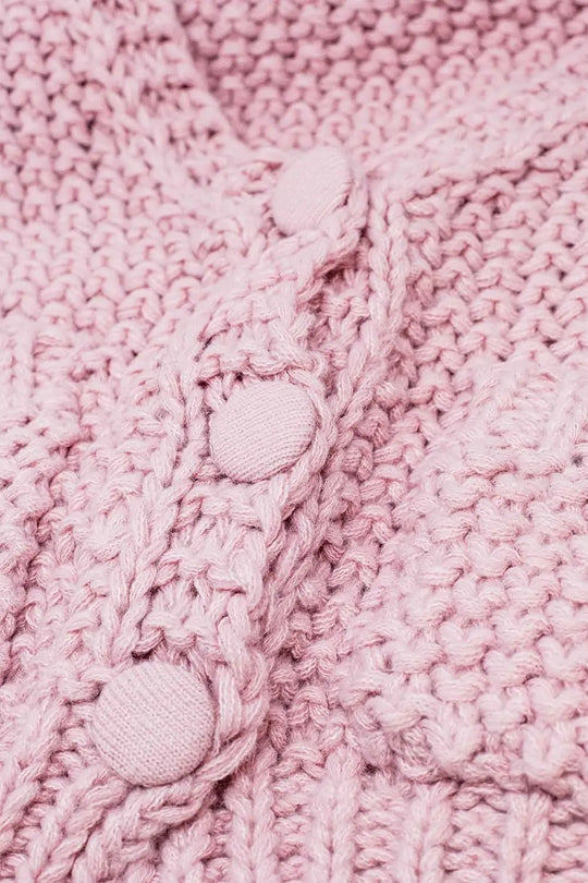Oversized pink chunky knit jacket with pockets - PINK / ONE - Cardigans