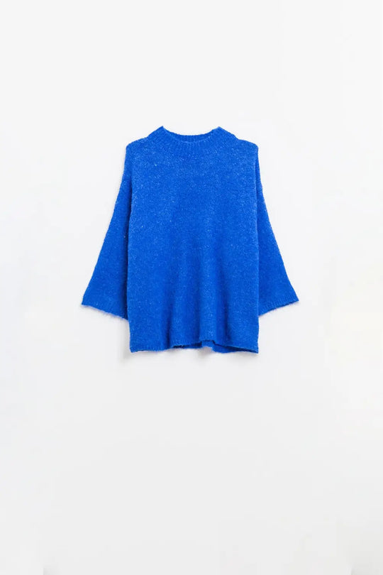 Relaxed sweater with french sleeve and crewneck in blue ink - Sweaters