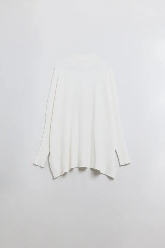 oversized soft knitted white sweater with ribbed sleeves - CREAM / ONE - Sweaters