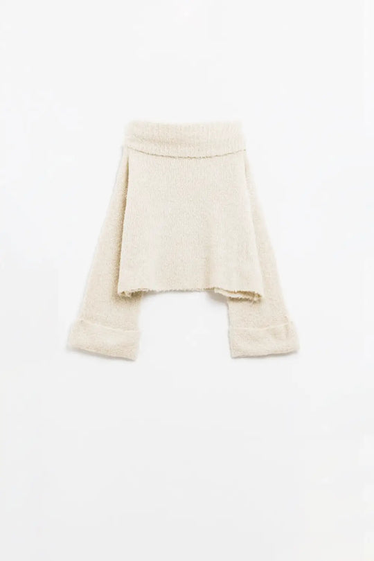 knitted fluffy high neck sweater in cream - CREAM / ONE - Sweaters