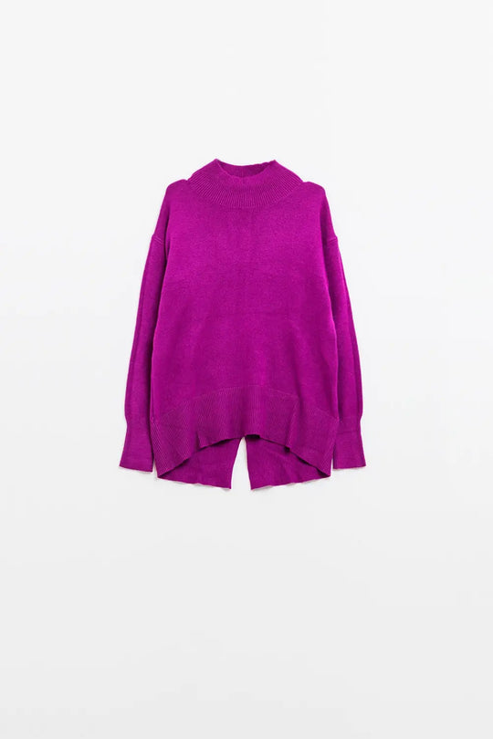 Loose fuchsia sweater with open back detail - FUCHSIA / ONE - Sweaters