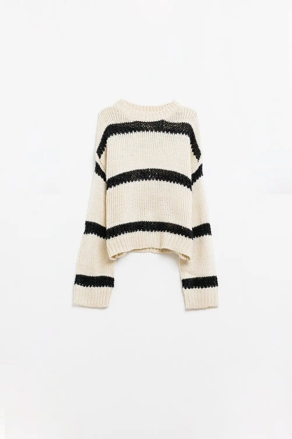 Relaxed beige jumper with black stripes - CREAM / ONE - Sweaters