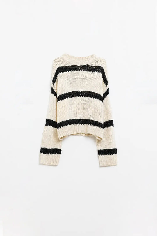 Relaxed beige jumper with black stripes - CREAM / ONE - Sweaters